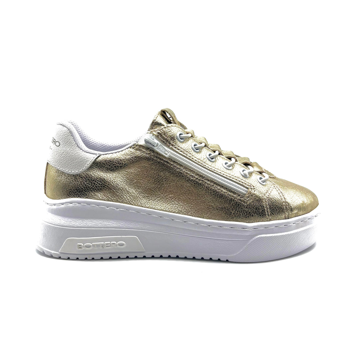 Bottero couro napa tenis blanco dorado